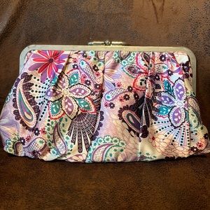 Colorful Paisley clutch purse with clasp.